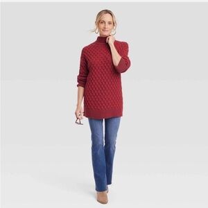 Knox Rose Sweater Women’s Small NWT | Textured Mock Neck Pullover Red Cozy Knit